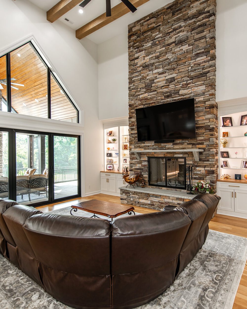 Great room with stone fireplace — Coddle Creek, a Stillman Properties custom home